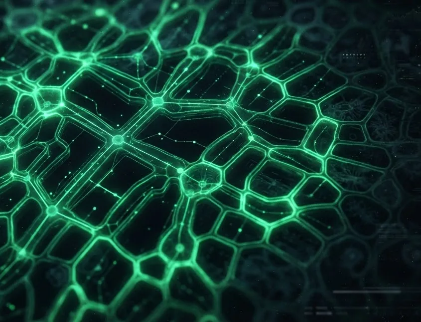 Plant cell structures forming a connected network under microscopy