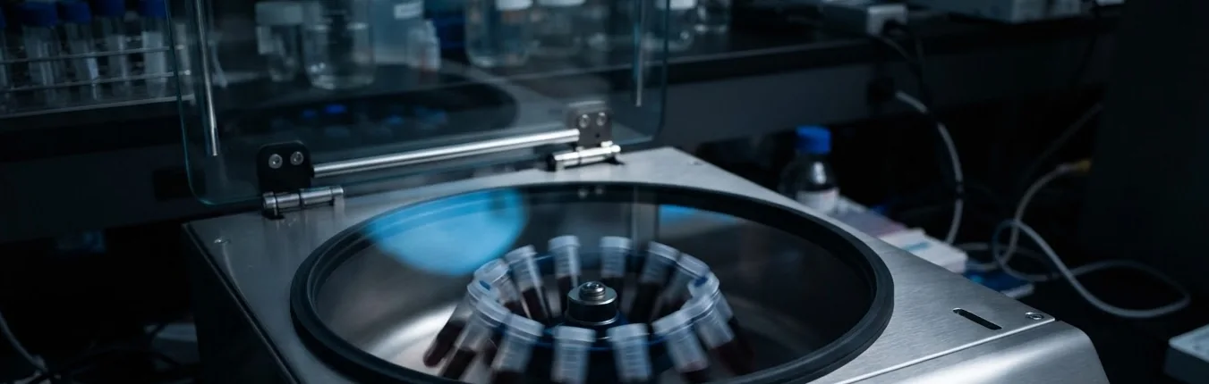 Laboratory centrifuge mid-run during sample preparation